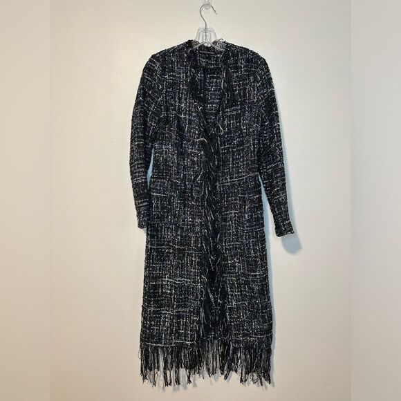 Boston Proper Metallic Tweed Duster Cardigan Sz 4 Fringe Holiday Party - Picture 2 of 6